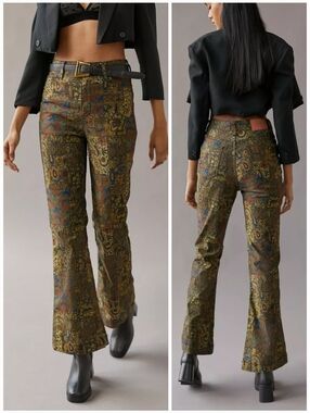 BDG 28 70s Hippie Boho Festival Paisley Tapestry Jacquard Patchwork Flare Jeans
